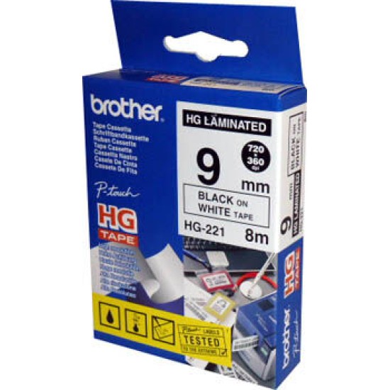 Brother HG221 Beyaz Üzerine Siyah Etiket Şeridi 9mm x 8m (T13527)