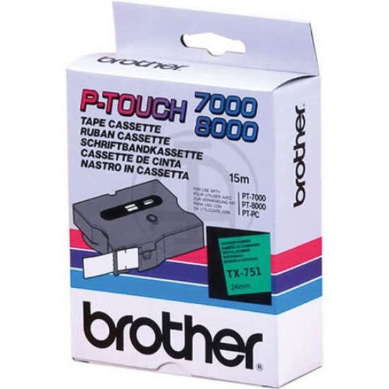 Brother TX-751 Siyah Üzeri Yeşil Lamine Etiket - 24mm x 15m - PT-7000 (T15088)