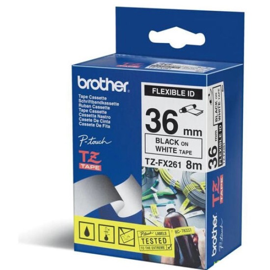 Brother TZe-FX261 Beyaz Üzerine Siyah Orjinal Etiket Şeridi 36mm x 8m - PT-3600 (T15712)