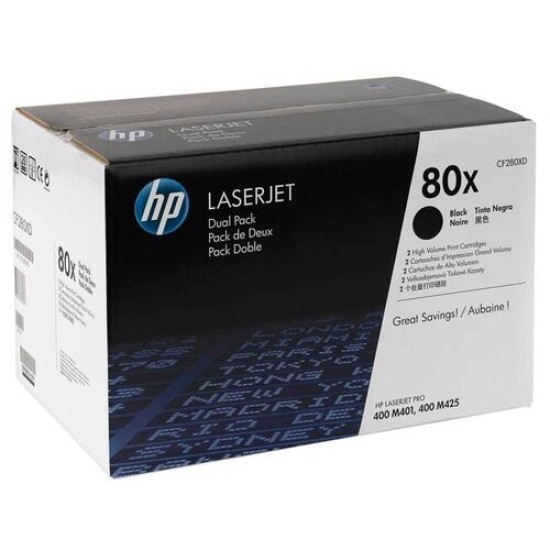 HP CF280XD (80X) İkili Paket Siyah Orjinal Toner - LaserJet  M401 / M425 (T8929)