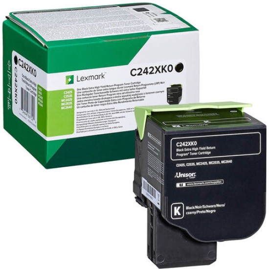 Lexmark C242XK0 Siyah Orjinal Toner Ekstra Yüksek Kapasite - C2535dw (T14828)