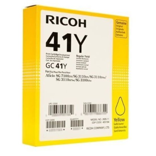 Ricoh GC41Y 405768 / 405764 Geljet Sarı Orjinal Kartuş SG2100 / SG3110 / SG3100 (T11685)